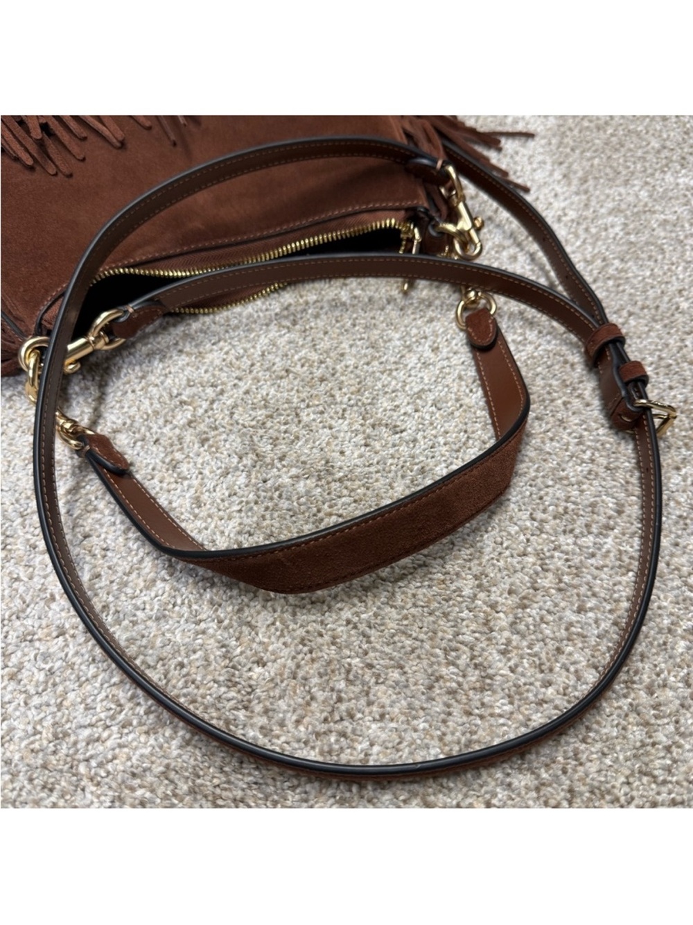 COACH warm Brown Suede Fringe Shoulder Bag and crossbody bag. NWT - Picture 5 of 8